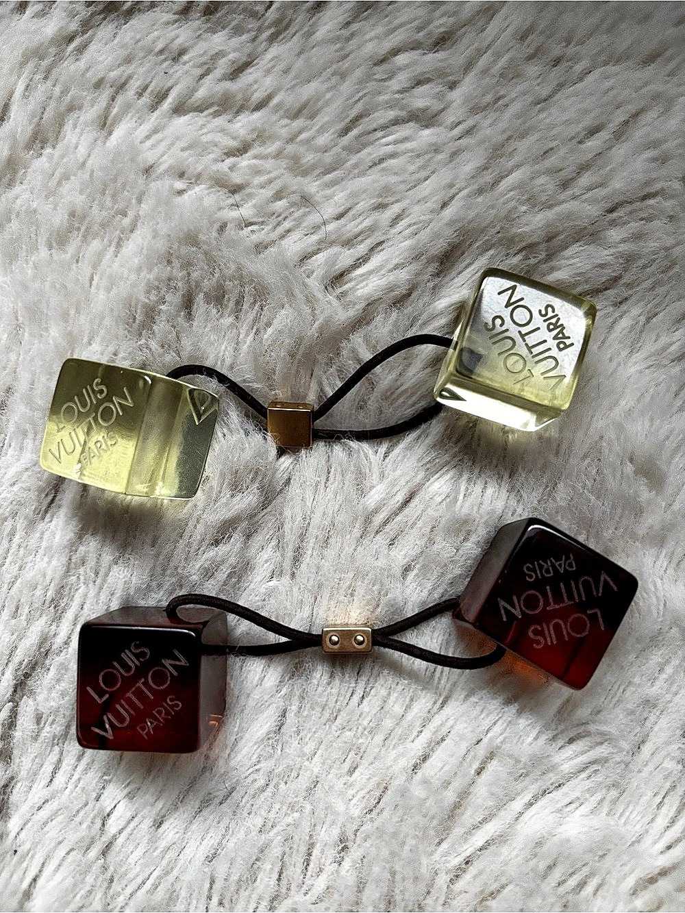 Louis Vuitton Hair Cubes Ponytail Holders, Set of 2, Clear Yellow and Tortoisesh